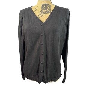 Emma James Black Cardigan Sweater Liz Claiborne Size Large Button Front